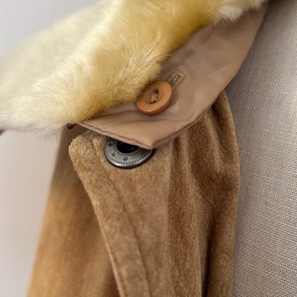 VTG 90s Suede Jacket Dennis Basso 100% Leather Tan Detachable Fur Collar Sz S - Picture 2 of 5